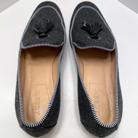 J. Crew Charlie Loafers in Gray Wool Flannel with Black Patent Tassels Sz. 6.5 - Picture 5 of 10